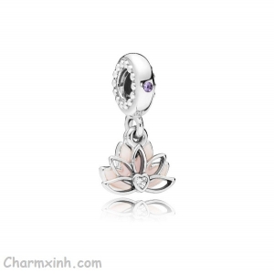 Charm treo hoa sen Lotus silver dangle with pink enamel CT237